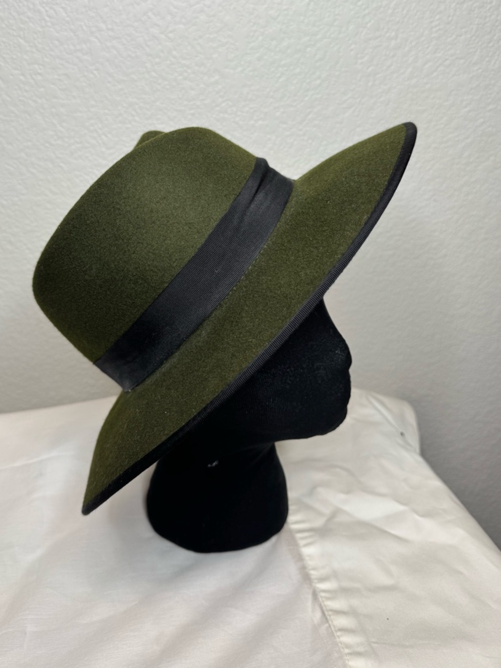 Rag & Bone Olive Green Wool Fedora Hat‎ Wide Brim Felt Hat Boho Western